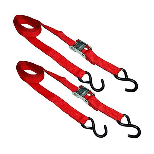 1″ x 6′ S-Hook Cam Buckle Tie-Downs, 2 Pack Clamshells